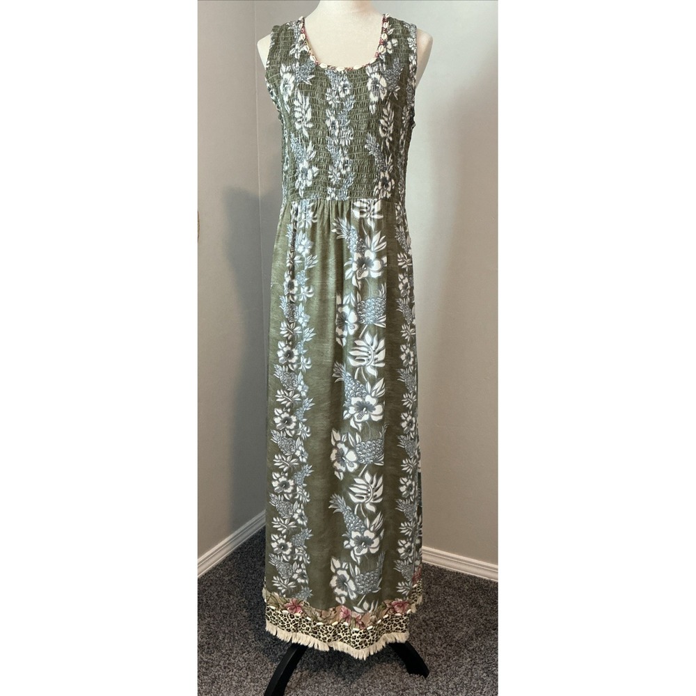 Vintage Faith Smocked Tank Dress Boho‎ Hippie Beach Multi Print XL